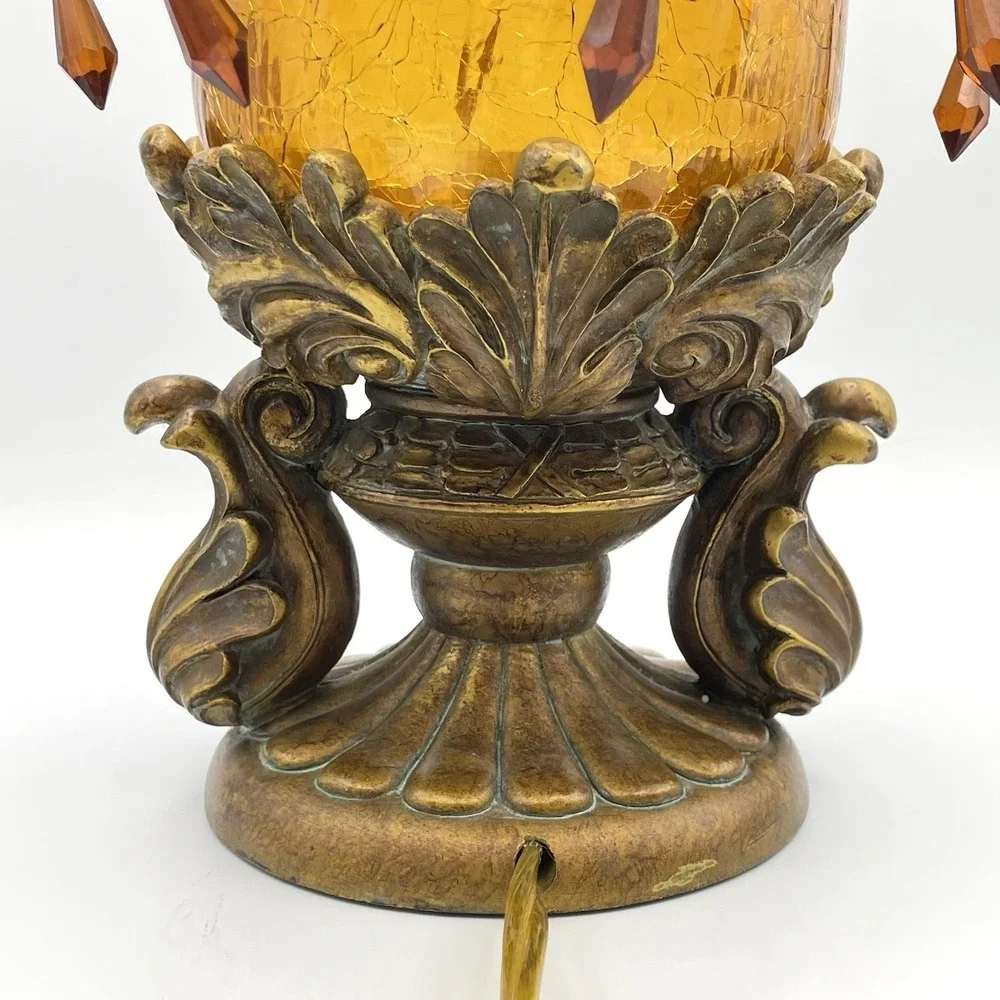 Vintage Bombay Company Bronze Amber Crackle Glass Beaded Table Lamp Tested/Works